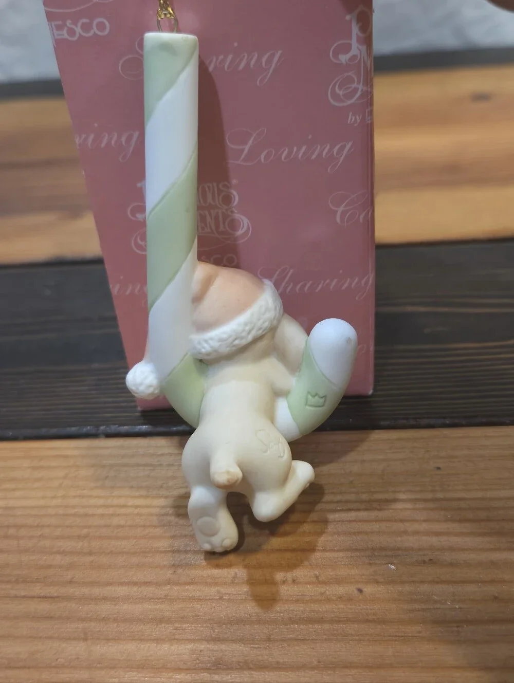 Precious Moments Enesco Cream & Pink Puppy Candy Cane Ornament